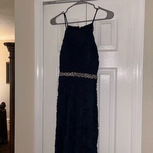 Trixxi Blue Embellished Sheath Dress Halter Sleeveless